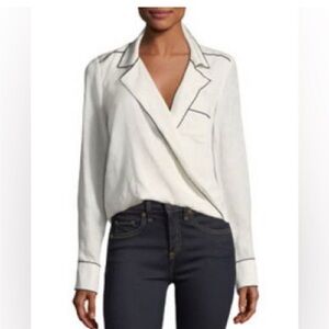 Veronica Beard White/Cream Worth Blouse with Black Trim
